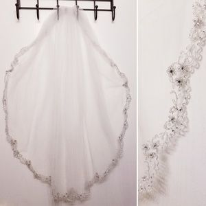 Bridal Veil with Silver and Crystal Embroidery